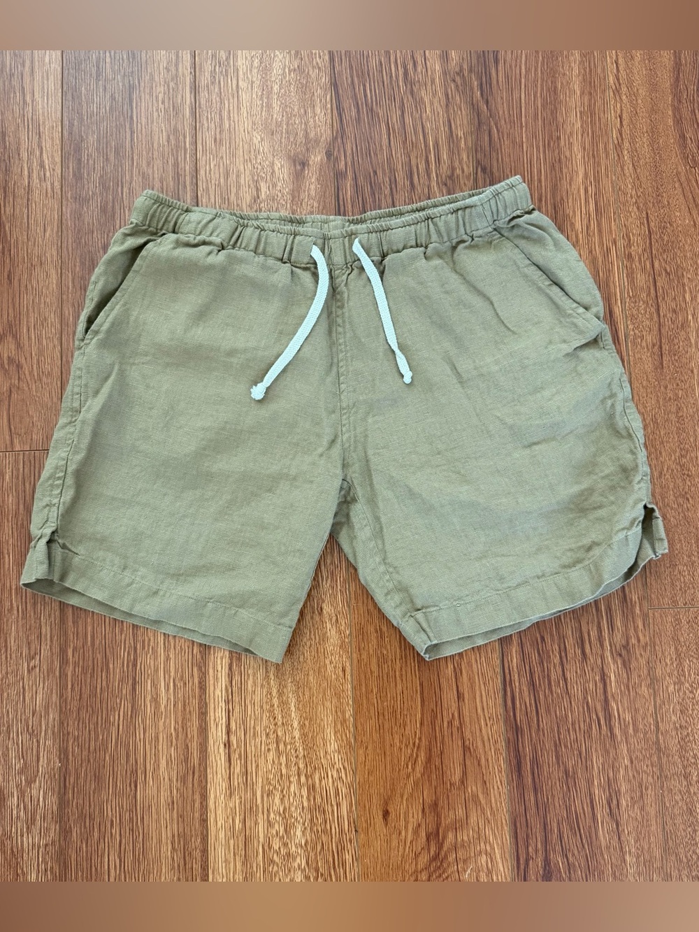 Alex Crane Bo Mens XS Linen Shorts Sand Beige Tan Elastic Drawstring